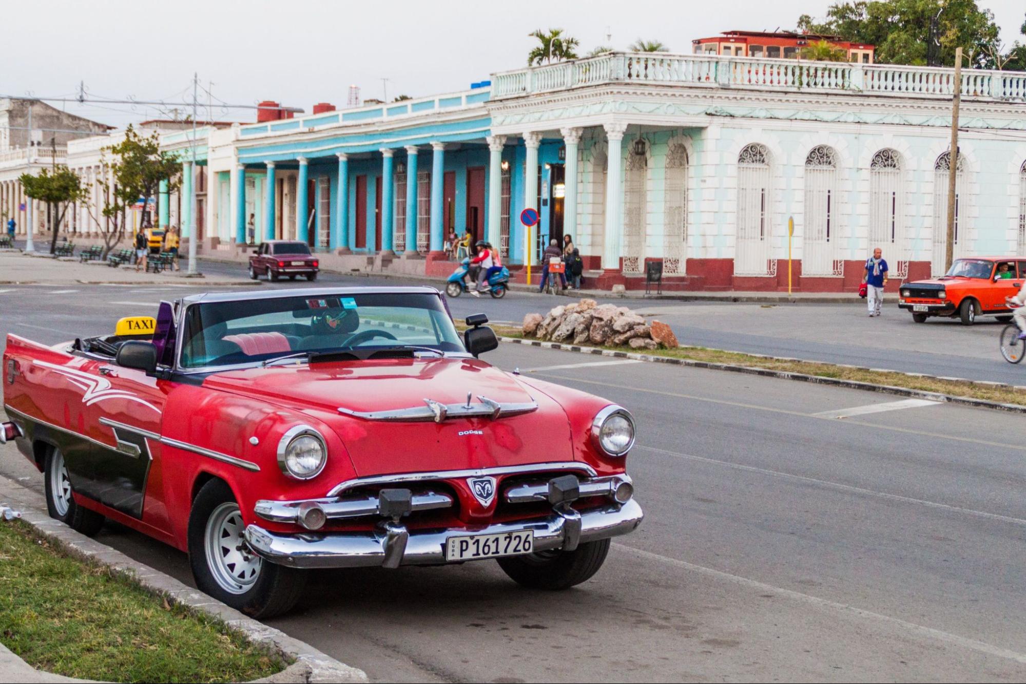 Vintage Dodge car at Paseo del Prado street in Cienfuegos, Cuba