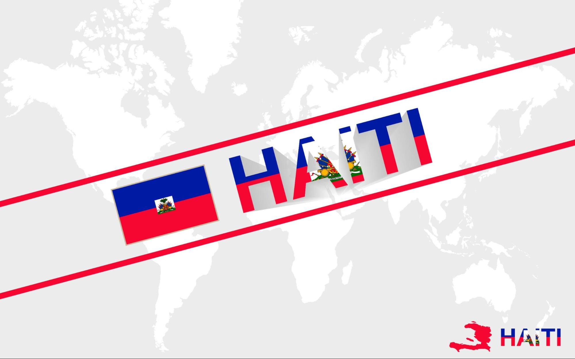 Haiti map flag and text illustration, on world map